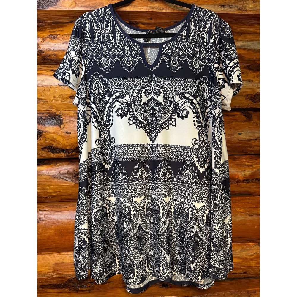 New Directions Navy Paisley Print Tunic Size XL